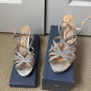 Silver Glitter Strappy Heels